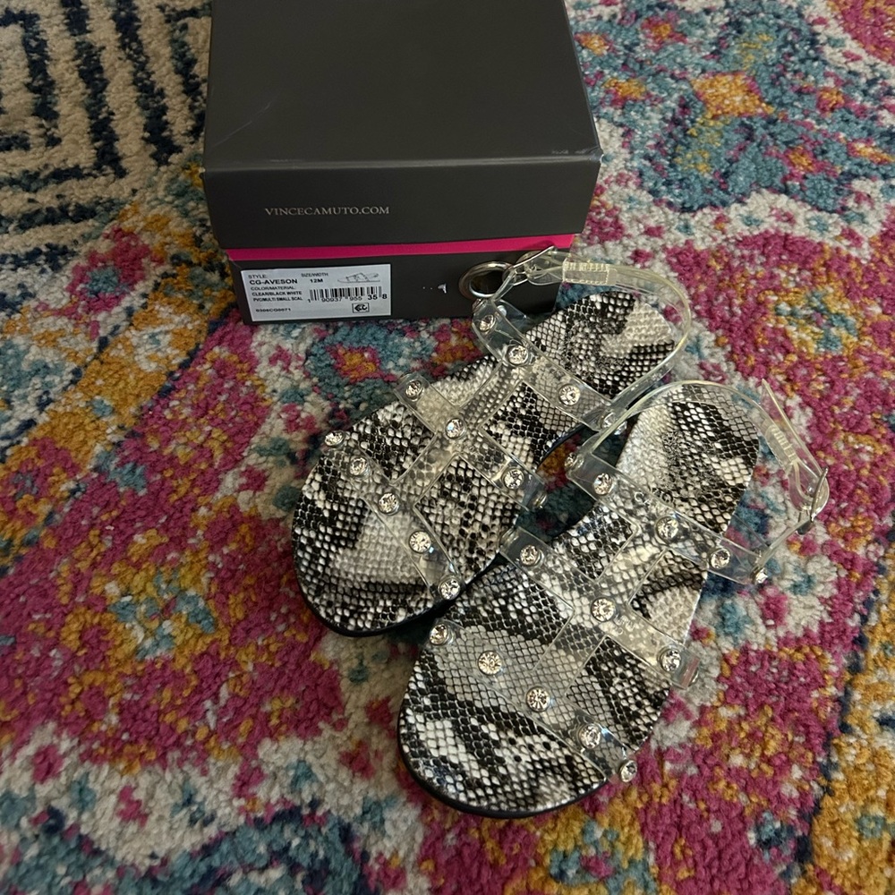 Vince Camuto Black and White Snakeskin Sandals